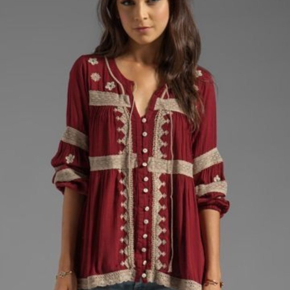 Free People Iris Embroidered Shirt